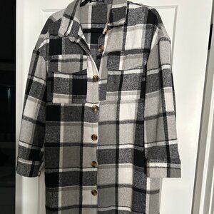 SHEIN, FLANNEL COAT, LG/EXLG BLK, GREY WHT
